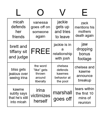 LOVE IS BLIND BINGO Card