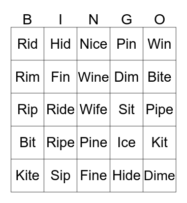 Long "i" Sounds Bingo Card