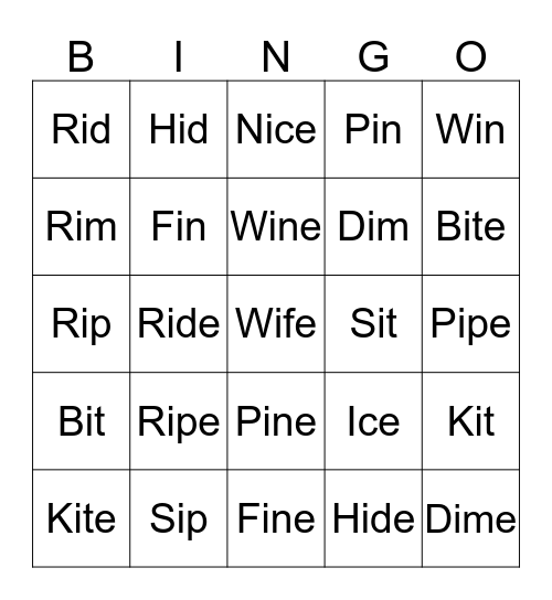 Long "i" Sounds Bingo Card