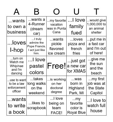 Team Bulding  Bingo Card