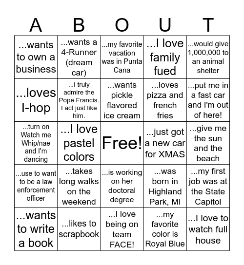 Team Bulding  Bingo Card