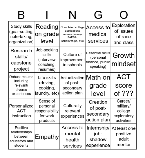 Untitled Bingo Card