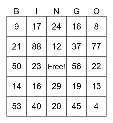 MATH- ADDITION Bingo Card