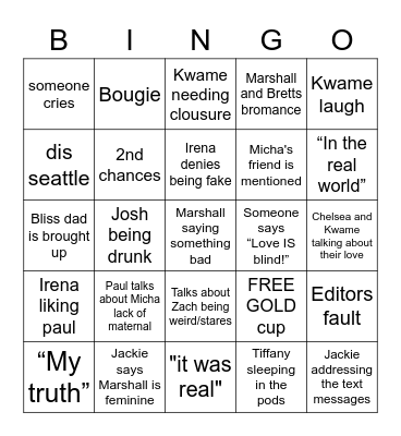 Love is Blind Bingo Card