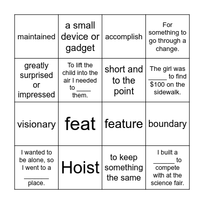 Vocabulary Bingo Card