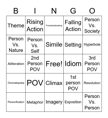 Fiction Bingo Card