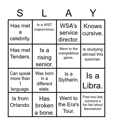 WSA Bingo!!! Bingo Card