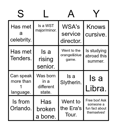 WSA Bingo!!! Bingo Card