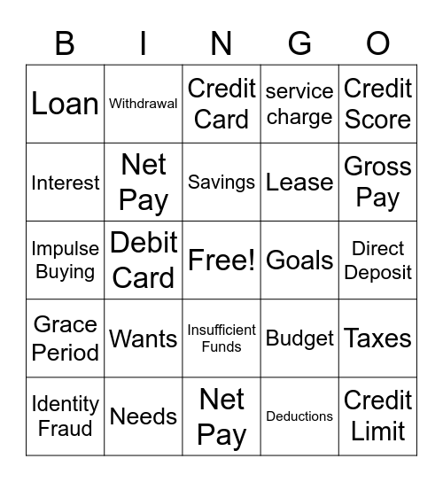 Financial Literacy Words Bingo Card