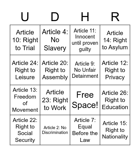 Human Rights Review Bingo! Bingo Card