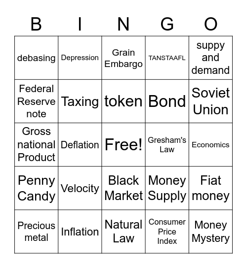 Economics Bingo Card