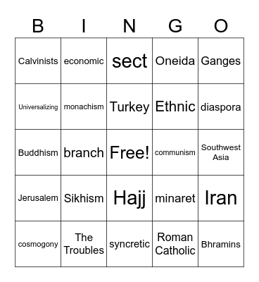 Religions Bingo Card