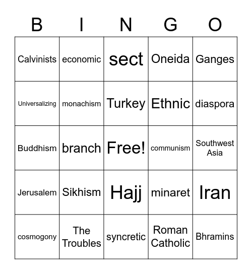 Religions Bingo Card