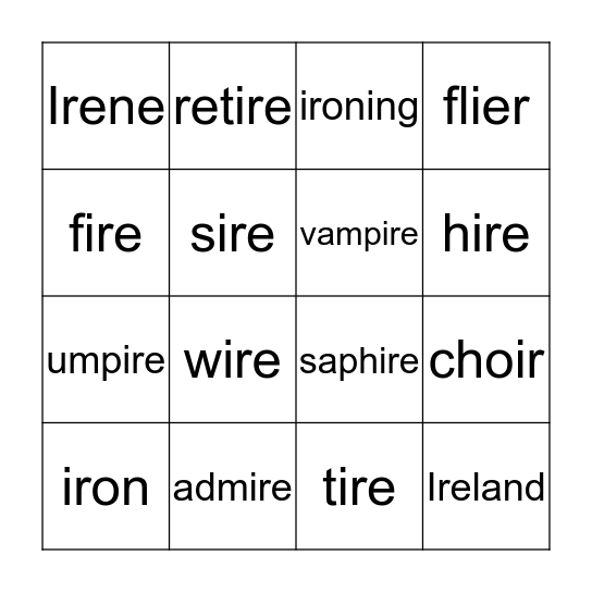 "ire" Bingo Card