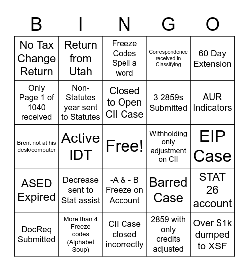 ASED Bingo Card