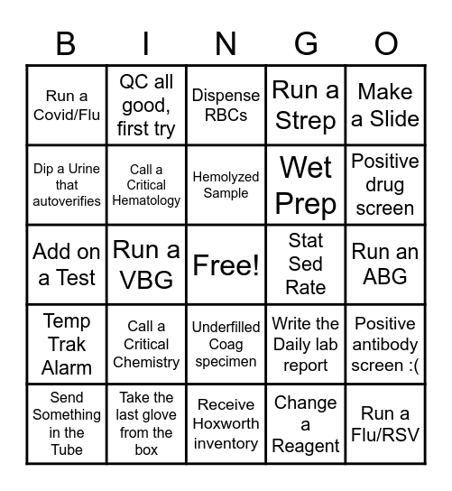 Saved By the Lab Week Bingo Card