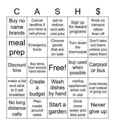 Financial Tips Bingo Card