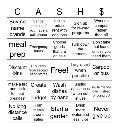 Financial Tips Bingo Card