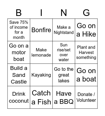 Summer Bingo Card