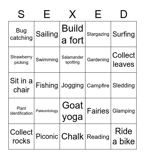 Nature & Outdoor Activities Bingo Card