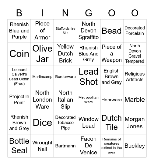 Calvert House Bingo Card