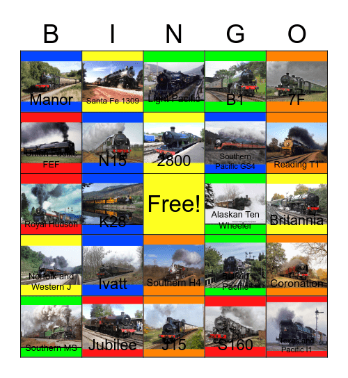 Colorful Steam Locomotives Bingo Card