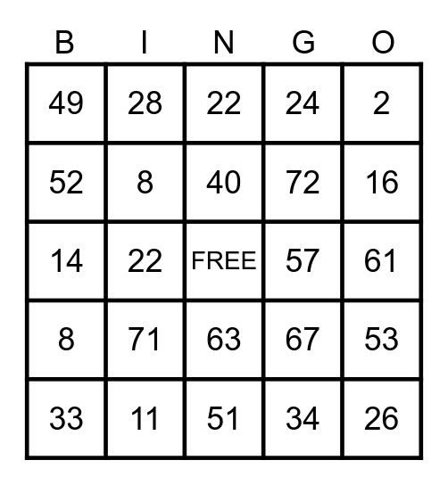 B75 Bingo Card