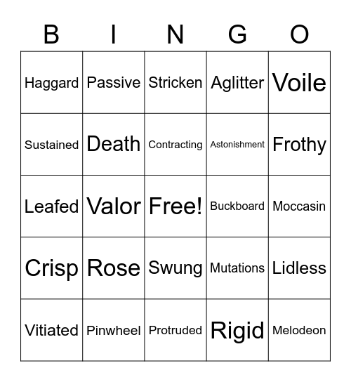 Faulkner Vocabulary Bingo Card