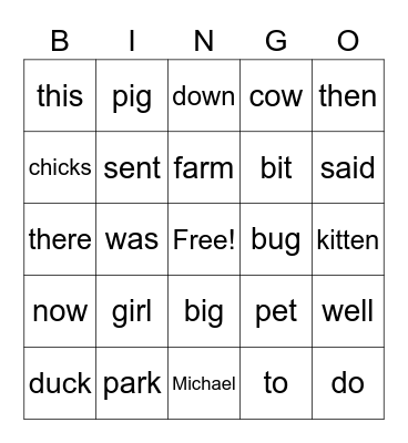 Lesson 57 Bingo Card