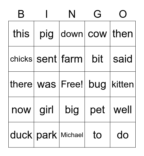 Lesson 57 Bingo Card