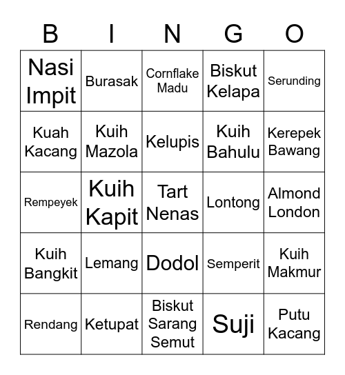 Raya Bingo Card