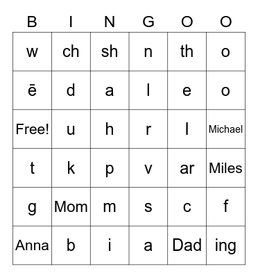 Sounds thru Lesson 57 Bingo Card