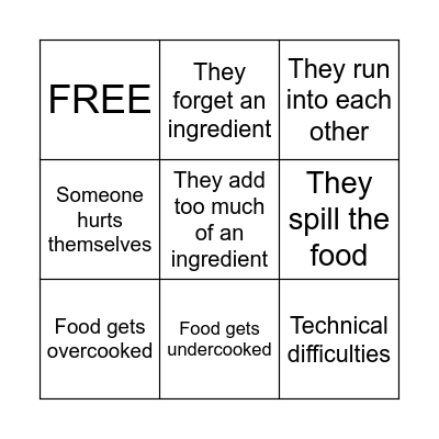 Blind/Deaf/Mute Cooking Bingo Card