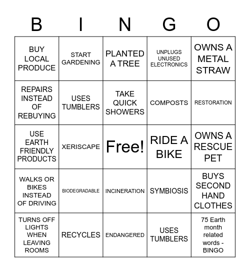 EARTH MONTH BINGO Card