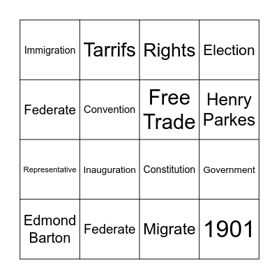 Australian History Bingo Card