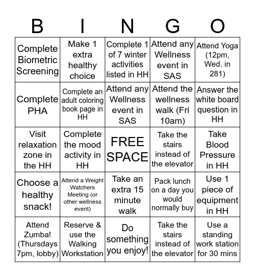 Health Hub Bingo Card