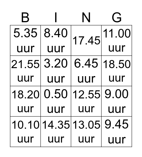 Tijd Bingo Card