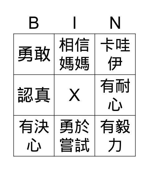 優點Bingo卡 Bingo Card