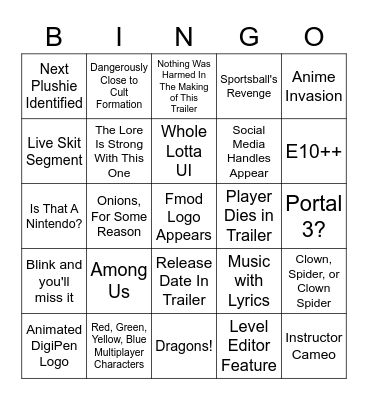 DigiPen Game Showcase 2023 Bingo Card