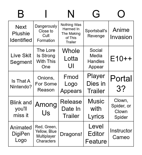 DigiPen Game Showcase 2023 Bingo Card