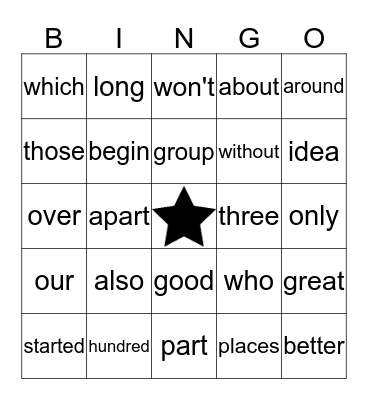 Group 1 & 2 Bingo Card