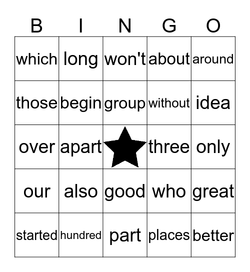 Group 1 & 2 Bingo Card