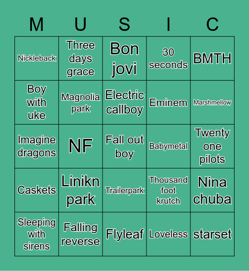 What Music Do You Have in Common With ____? Bingo Card