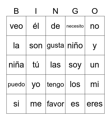 Palabras de uso frecuente Bingo Card