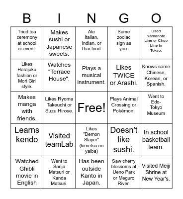 Find someone who has: Bingo Card