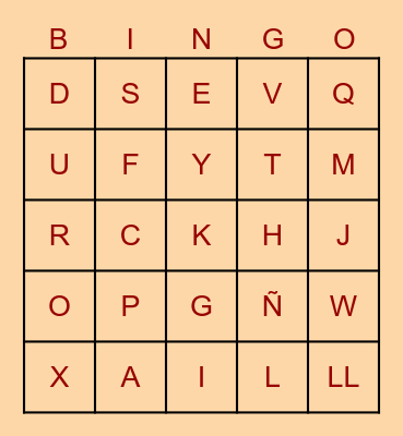 Spanish Alphabet Bingo Card