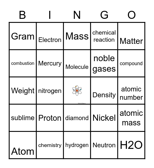 Matter and Chemistry Bingo Card