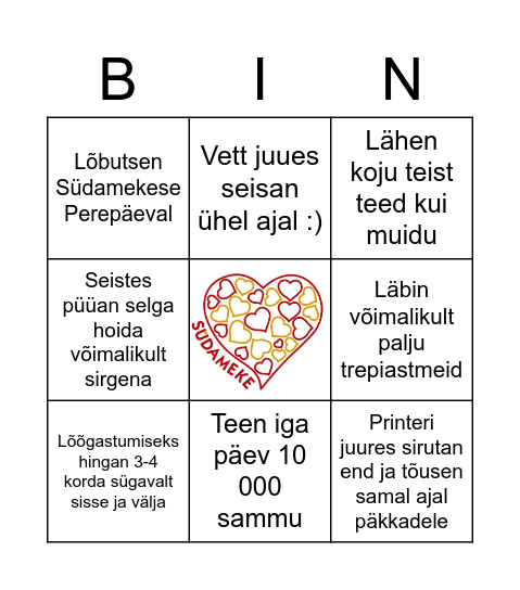 Südamenädala bingo Card