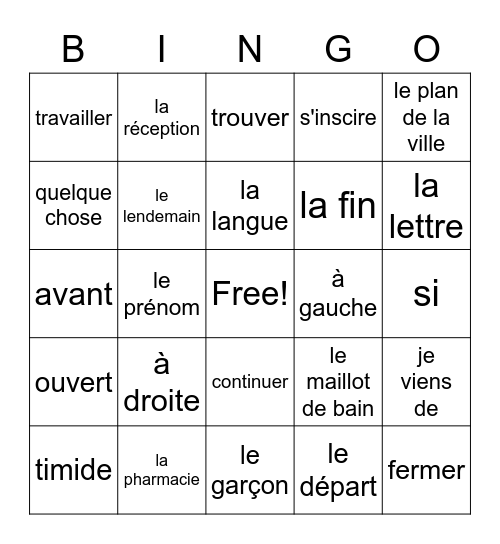 Français   2vwo Chapitre 6 Voca A-B-E Bingo Card