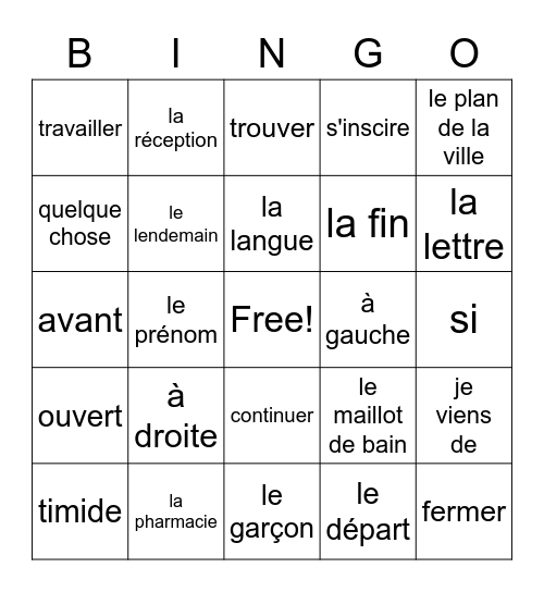 Français 3havo Chapitre 6 Voca A-B Bingo Card